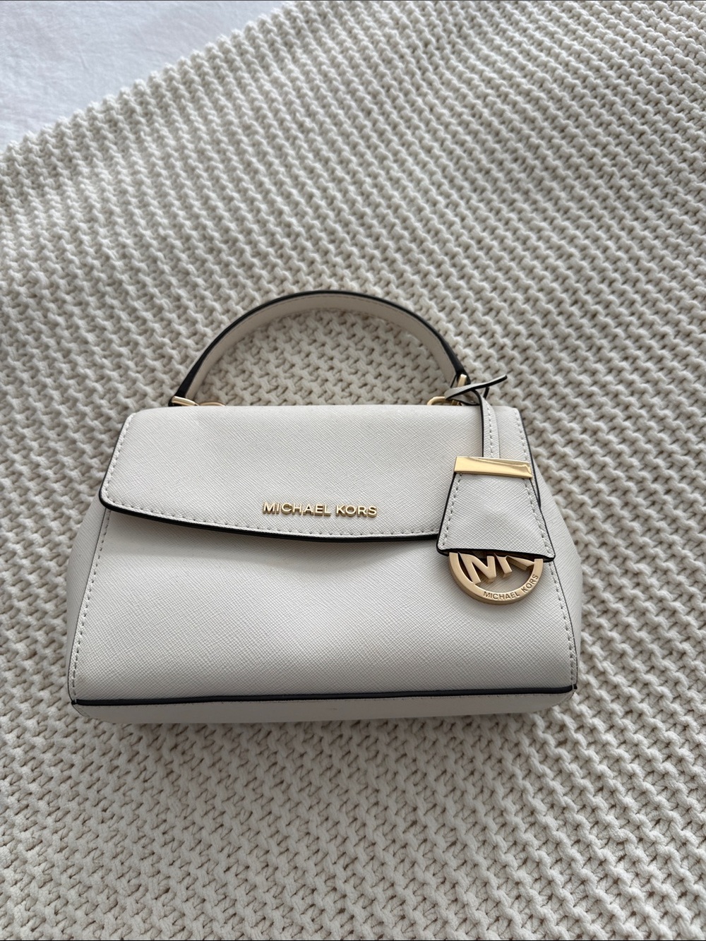Michael Kors Cream Saffiano Leather Top-Handle Satchel with Gold Hardware
